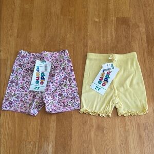 NWT Toddler 2T Girls Pink Floral Ladybug and Yellow Ribbed Shorts Lot